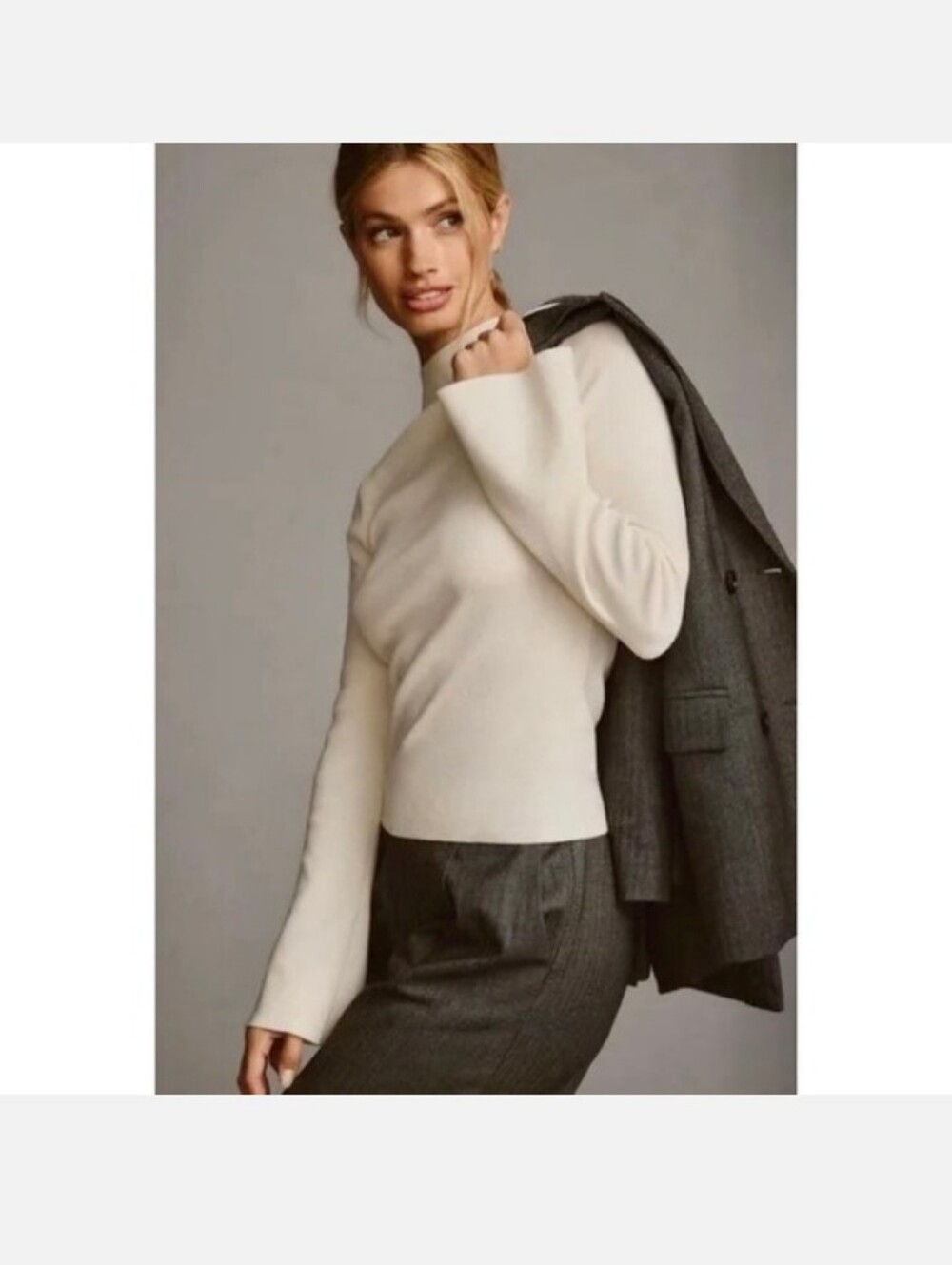 Anthropologie Maeve Arlowe Bell Sleeve Sweater Mockneck Ivory Size Medium - Picture 6 of 15